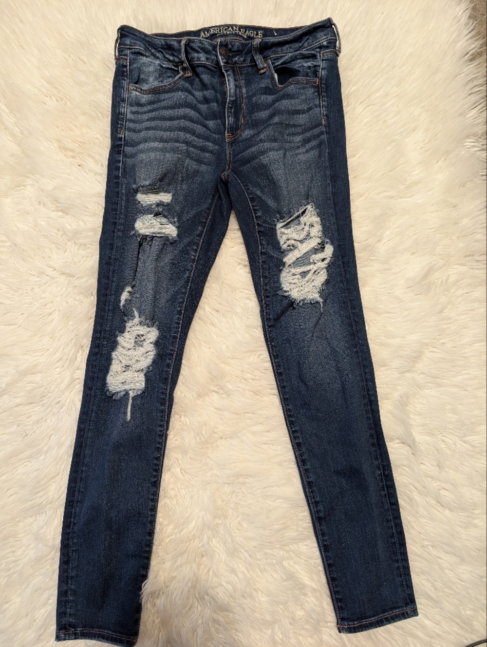 American Eagle Outfitters Distressed Dark Blue Skinny Jeans